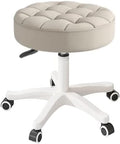 Small Chair Round Rolling Stool with Wheels PU Leather Height Adjustable Swivel Drafting Work SPA Salon Stools Home Office Chair