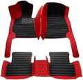 Customized Personalized Car Mats - All Weather Men's and Women's Floor mats Suitable for 99% of vehiclesPads Protection Non-Slip Leather Floor Liners (Red and Black Stripes)