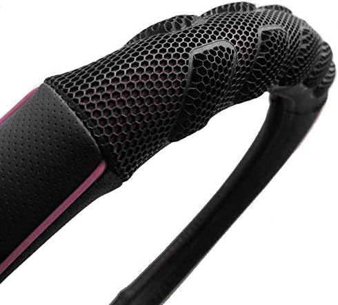 Flying Banner car Steering Wheel Cover Faux Leather Massage Universal fit 3D Honeycomb Hole Anti-Slip Sporty 15 Inches (Pink Black)