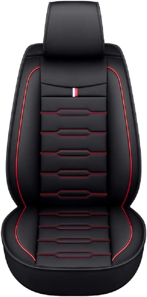 Seat Covers Full Set, Waterproof Leather Seat Covers for Cars, 5 Seats Universal Car Seat Protectors, Black Car Seat Covers Car Seat Cushions Fit for Most Cars (Black-red)