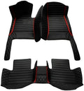 Customized Personalized Car Mats - All Weather Men's and Women's Floor mats Suitable for 99% of vehiclesPads Protection Non-Slip Leather Floor Liners (Black red Stripe)