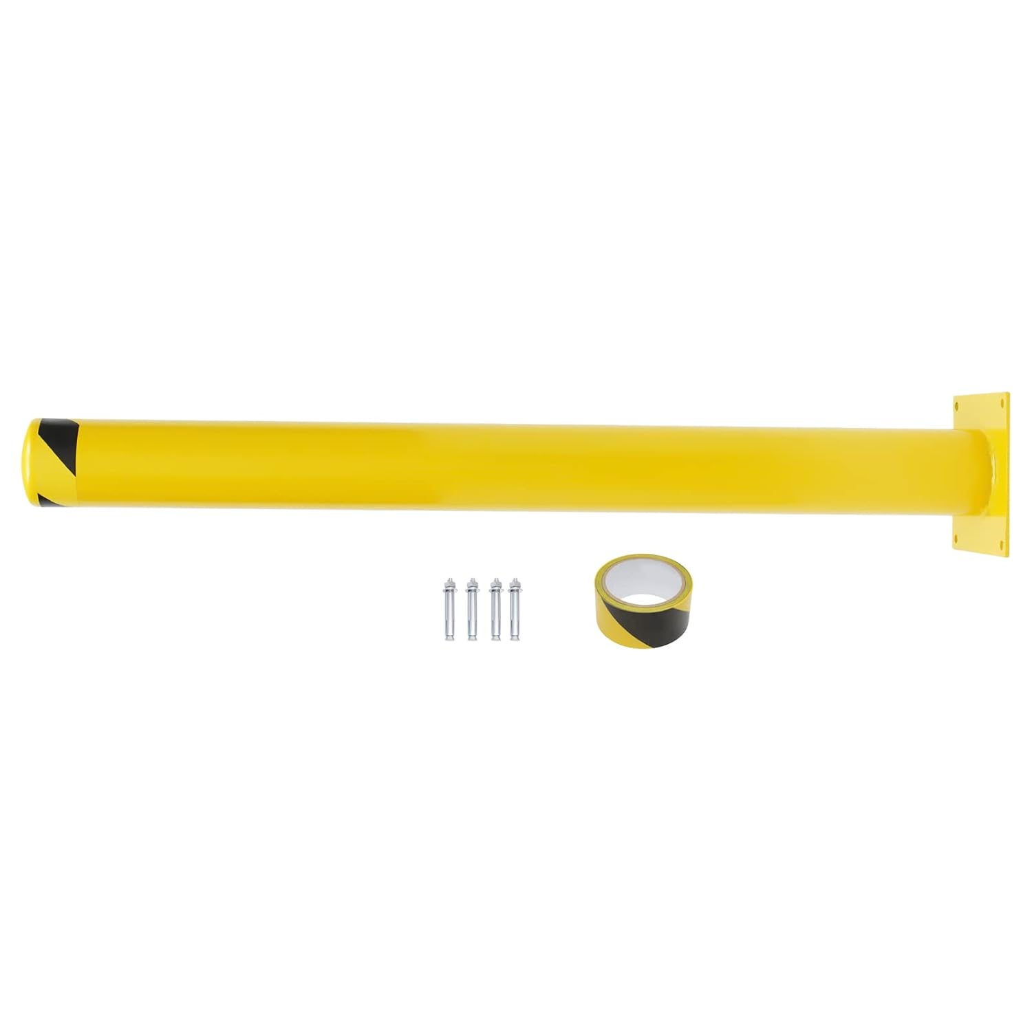 Safety Bollard Post 48'' Height Bollard Post Yellow Steel Pipe Parking Barrier with 8 Anchor Bolts for Driveway Traffic Control, Garage & Parking Lot (2, 48'' H x 4.5'' D)