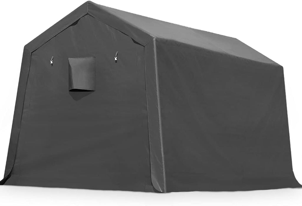 ADVANCE OUTDOOR 8x14 ft Steel Metal Peak Roof Portable Garage Shelter Storage Shed Carport for Motorcycle, Bike or Garden Tools with 2 Roll up Doors & Vents, Gray