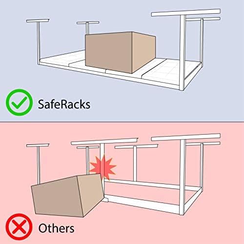 MonsterRax Overhead Garage Storage Racks 4x6 (2-Pack) Ceiling Mounted Shelving, Adjustable Hanging Storage Organizer, Heavy Duty Steel, Holds 500 Pounds, Color: White, Adjusts 18"-33” off Ceiling