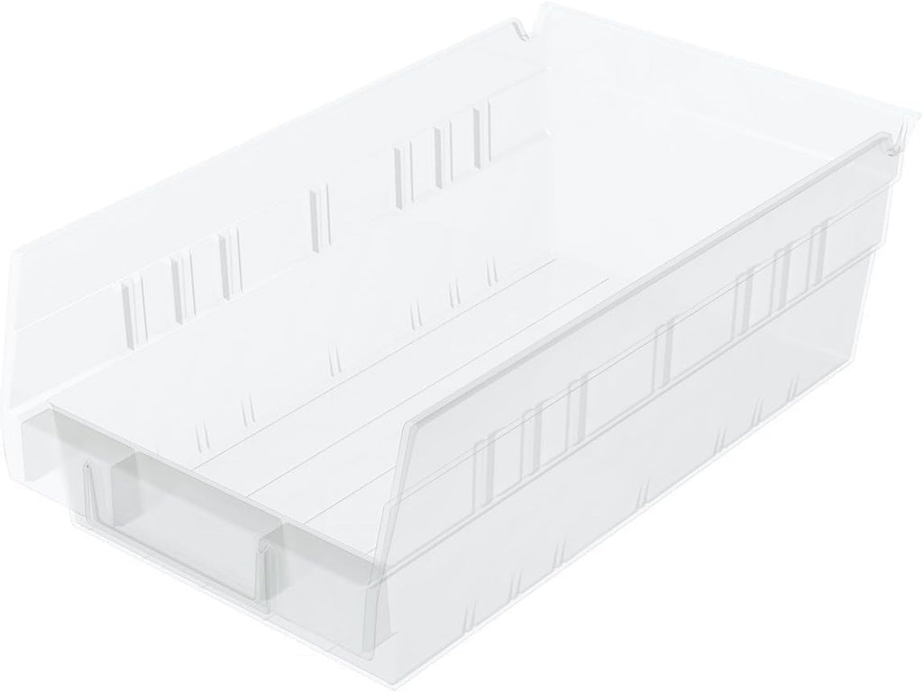 Akro-Mils 30130 Plastic Shelf Bins, Heavy Duty Storage Bins for Garage, Closet, and Drawer Organization, 12-Inch x 6-1/2-Inch x 4-Inch, Clear, 12-Pack