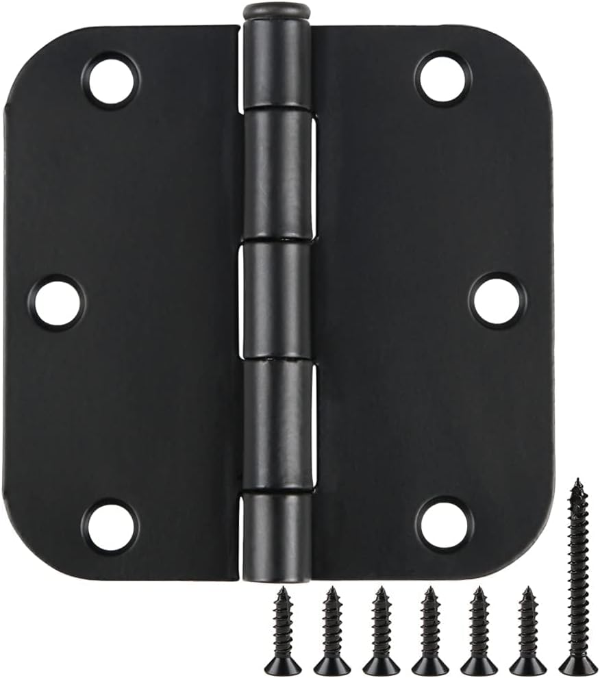 Rounded Door Hinges 3-1/2" x 3.5 inch, 5/8 Radius, Matte Black 3 ½ Inch 6 Pack