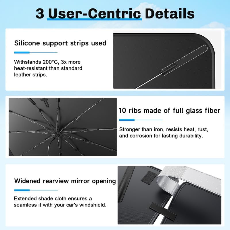 SXCY for 2024 2025 Acura ZDX Windshield Umbrella Sunshade [Easier Foldable] for 2025 Acura ZDX Accessories 2025 ZDX Sunshade Umbrella for 2025 ZDX Windshield Sun Shade Umbrella