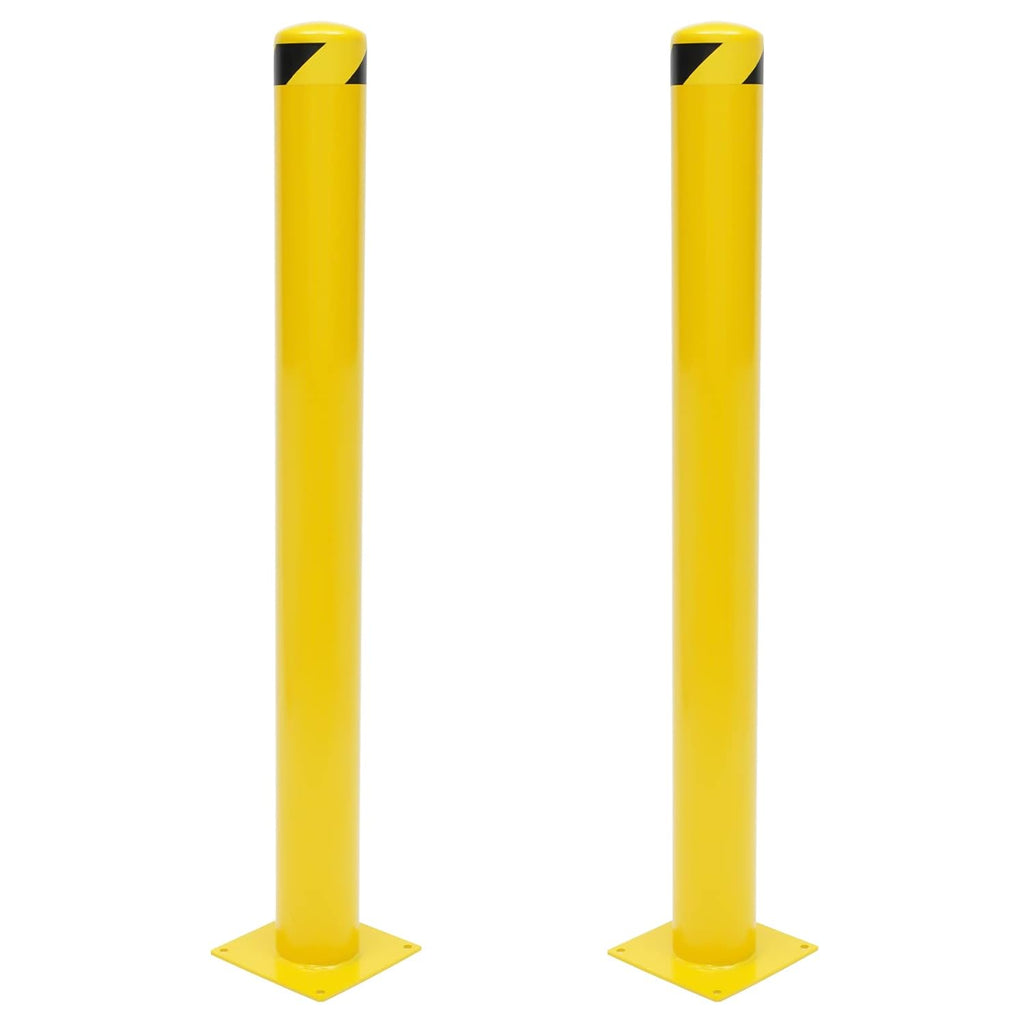 Safety Bollard Post 48'' Height Bollard Post Yellow Steel Pipe Parking Barrier with 8 Anchor Bolts for Driveway Traffic Control, Garage & Parking Lot (2, 48'' H x 4.5'' D)