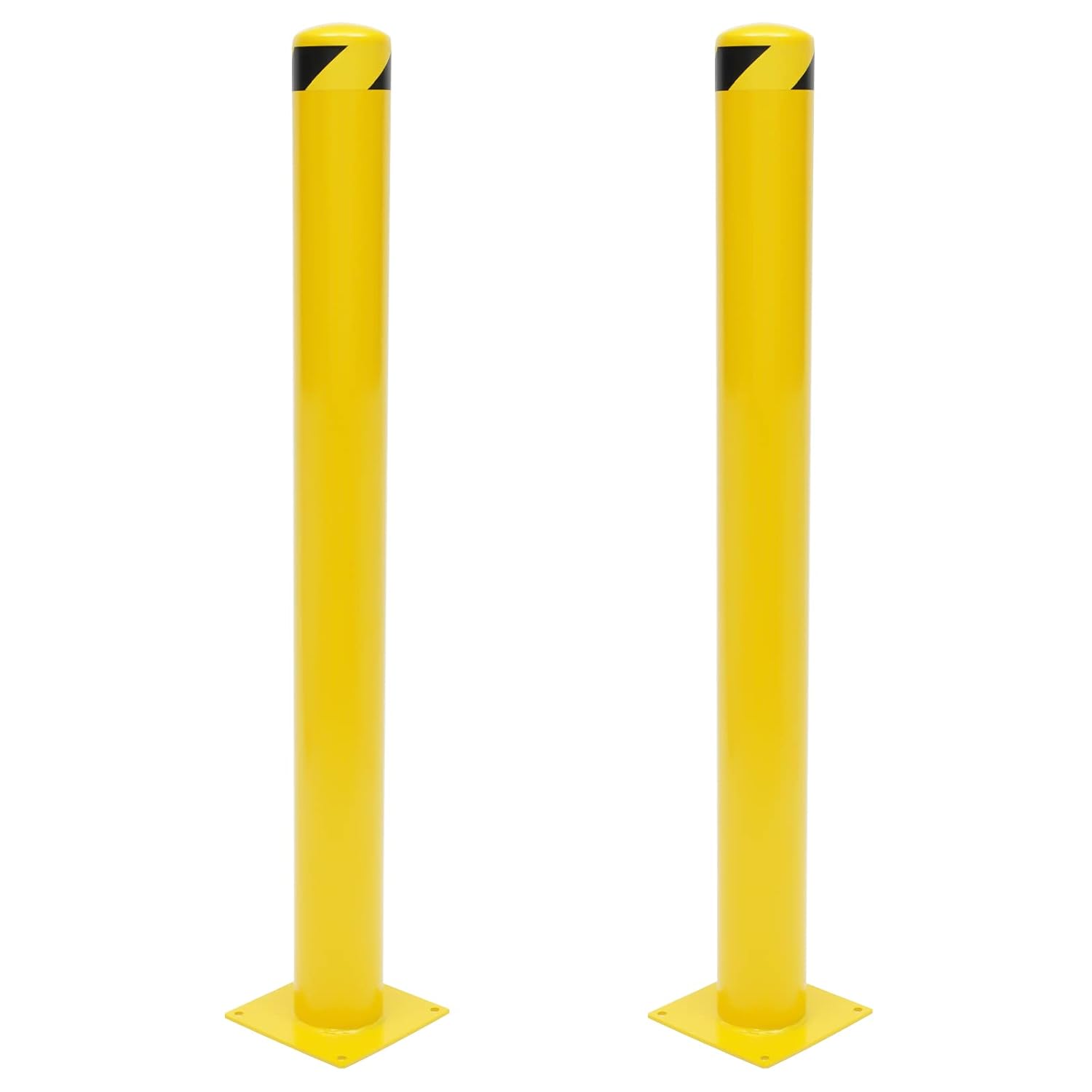 Safety Bollard Post 48'' Height Bollard Post Yellow Steel Pipe Parking Barrier with 8 Anchor Bolts for Driveway Traffic Control, Garage & Parking Lot (2, 48'' H x 4.5'' D)