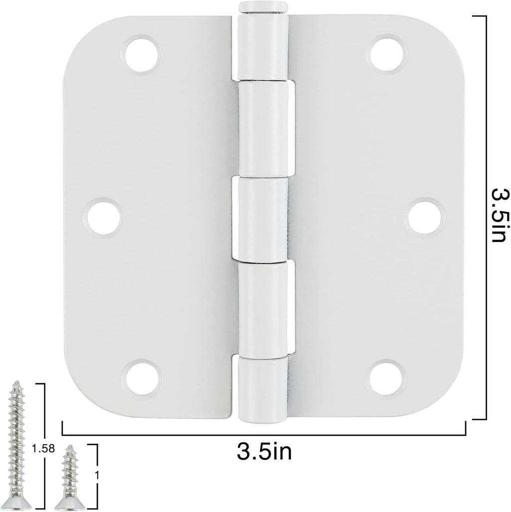 12 Pack Interior 3.5" Door Hinges for Doors 3 1/2 Inch White Matte Rounded 5/8" Noise Free Flat Residential Standard Hinge for Study Spare/Play/Lounge/Bed Room,Walk-in Closet,DIY Table,Celler,Balcony