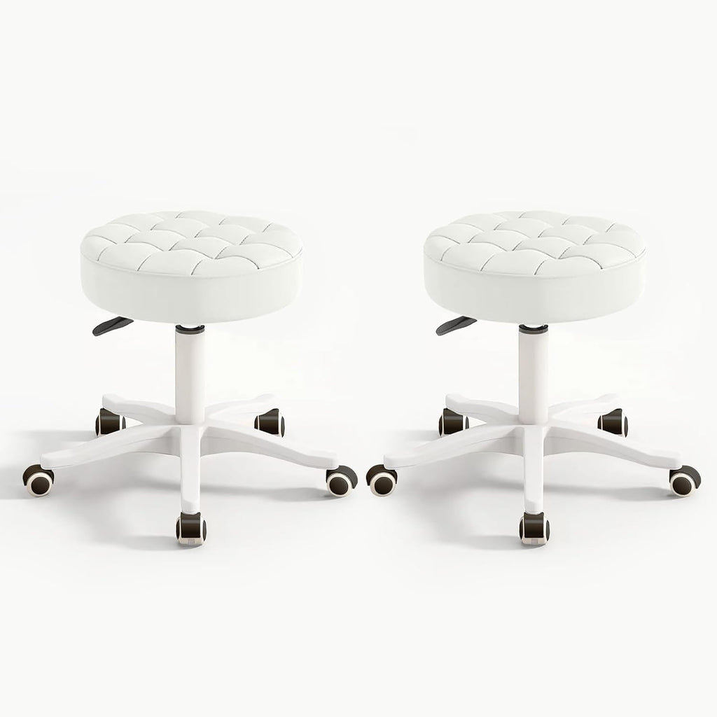 Small Chair Round Rolling Stool with Wheels PU Leather Height Adjustable Swivel Drafting Work SPA Salon Stools Home Office Chair