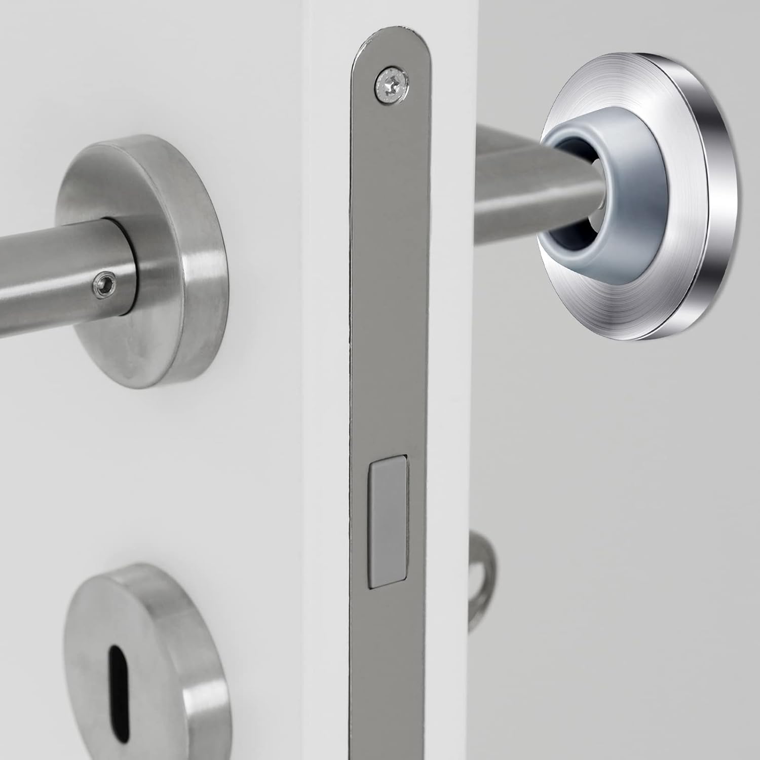 Blulu Concave Wall Door Stopper Door Bumper Stainless Steel Wall Protector Flush Bumper with Grey Rubber Concave Knob Cover Stopper(Silver, Black,2 Pieces)