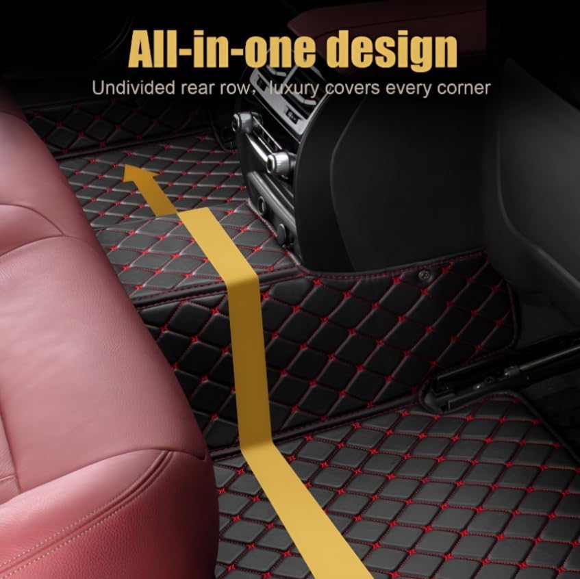 Add Personal Touch to Your Vehicle with IMEISH Customizable Logo Text Car Mats for 99% of vehiclesPads Protection Non-Slip Leather Floor Liners (Red Beige and Black Beige)