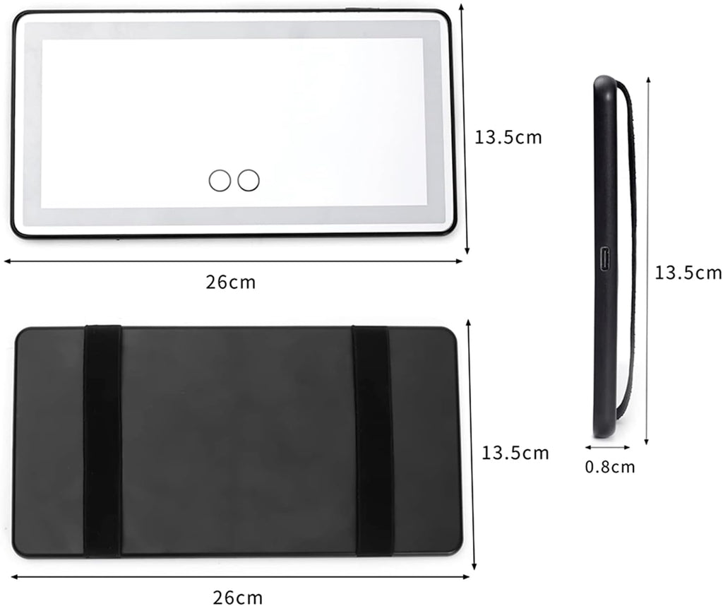 Car Visor Vanity Mirror with Rechargeable LED Lights, 3 Light Modes & Dimmable Touch Screen, Light Up Big Passenger Car Mirror Accessories for Women Girl, Universal for Truck SUV, Black