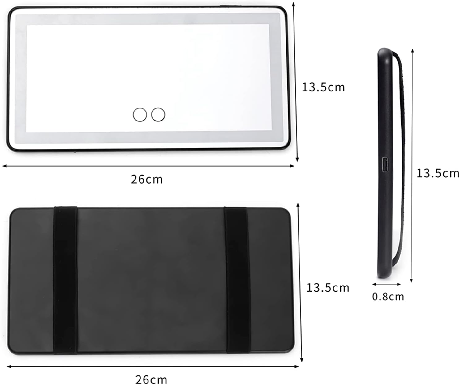 Car Visor Vanity Mirror with Rechargeable LED Lights, 3 Light Modes & Dimmable Touch Screen, Light Up Big Passenger Car Mirror Accessories for Women Girl, Universal for Truck SUV, Black