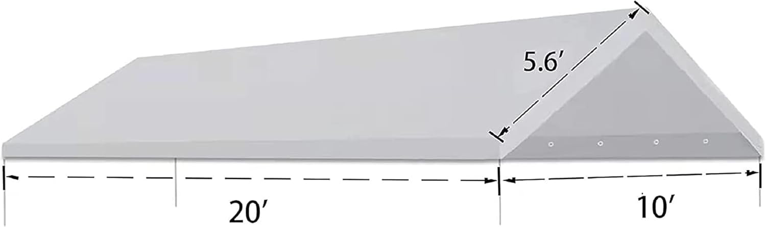 10' x20' Upgraded Carport Replacement Canopy Cover for Car Garage Shelter Party Tent with Ball Bungees White (Only Top Cover, Frame is not Included)