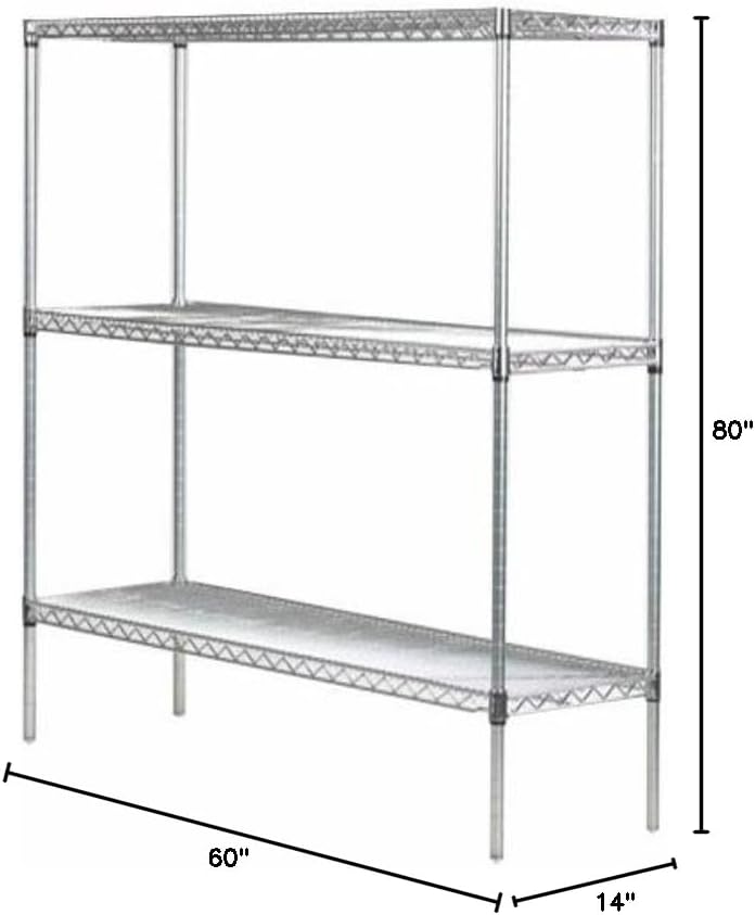 Omega 14" Deep x 60" Wide x 80" High 3 Tier Chrome Starter Shelving Unit
