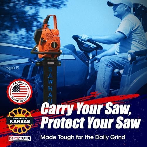 SawHaul Universal Tractor Chainsaw Holder - Made in Kansas USA - Fixed Mount Chainsaw Carrier (28" Blue) Compatible w/All Brands