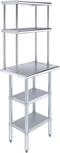Amgood Stainless Steel Work Table with 2 Shelves | Metal Kitchen Prep Table & Shelving Combo (18" x 24" Table with 2 Shelves + 12" Overshelf)
