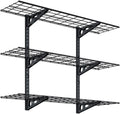 FLEXIMOUNTS 3 Tier 1x4ft Garage Storage Wall Shelving, 12x48inch per Shelf Height Adjustable Floating Shelves, 450lbs Total Weight Capacity, Black
