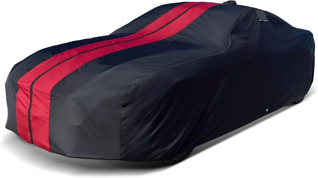 iCarCover Custom Car Cover for Pontiac Tempest Wagon (1964-1968) Waterproof All-Weather Rain Snow UV Sun Protector Full Exterior Indoor Outdoor Car Cover (Stripe - Black/Red)