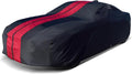 iCarCover Custom Car Cover for Pontiac Bonneville Wagon (1959-1970) Waterproof All-Weather Rain Snow UV Sun Protector Full Exterior Indoor Outdoor Car Cover (Stripe - Black/Red)