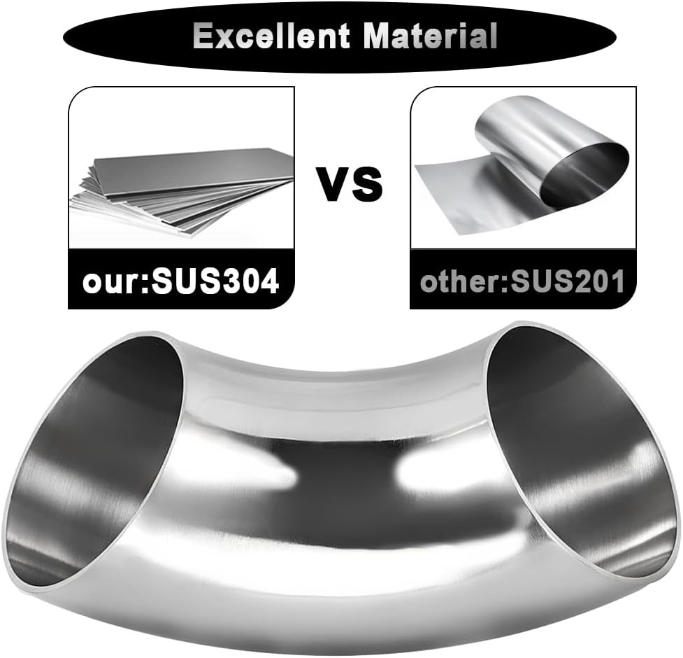 OD 1.5 Inch 90 Degree SS304 Stainless Steel Bend Tube Exhaust Elbow Pipe for Car Modified Exhaust System 1.5" Piping Silver Tone，Stair Handrail (1pcs)