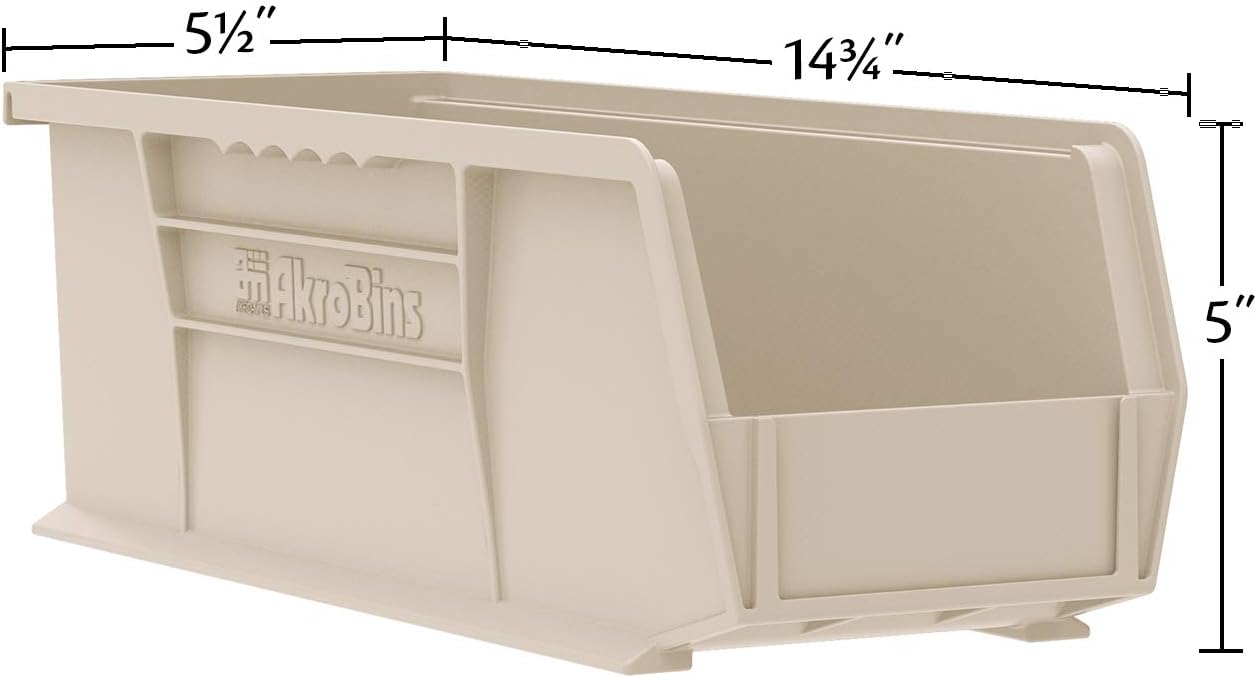 Akro-Mils 30234 AkroBins Plastic Storage Bins, Space-Saving Stackable Bins for Garage, Pantry, Craft Organization, 15-" x 5-" x 5-", Red, 12-Pack
