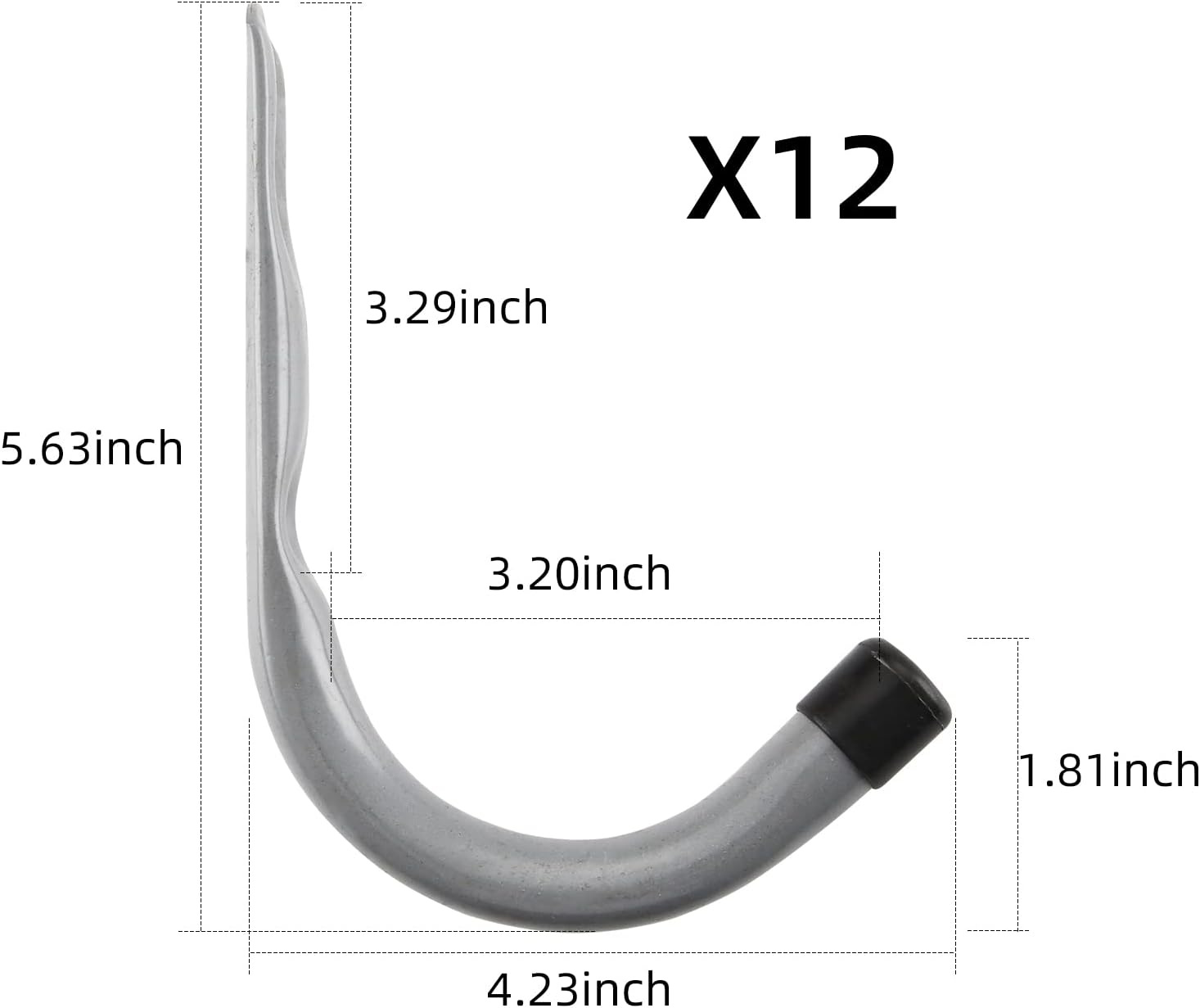 HOME MASTER HARDWARE 12 Pack 4-Inch Heavy Duty Garage Storage Wall Hooks, Steel J Utility Hooks for Hanging Ladders, Tools, Bikes, Grey
