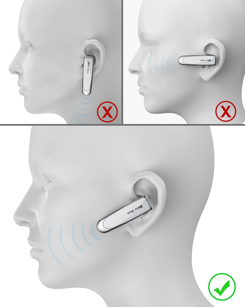New bee [2 Pack] Bluetooth Earpiece V5.0 Wireless Handsfree Headset 24 Hrs Driving 60 Days Standby Time with Bluetooth Headset for iPhone Android Laptop Truck Driver(White)