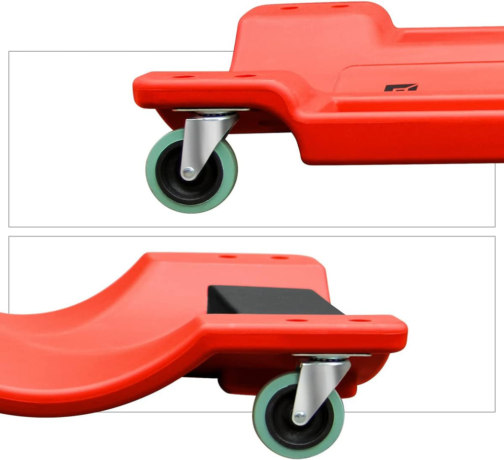 DNA MOTORING 40 Inch Mechanic Creeper, Blow Molded Low Profile Rolling Garage Creeper, w/Padded Headrest, Dual Tool Trays, 350lbs Capacity, Red, TOOLS-00005