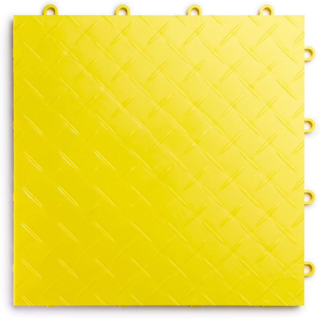 Big Floors RaceDeck Diamond Plate Design, Durable Interlocking Modular Garage Flooring Tile (Yellow, 24 Pack of 12 x 12" Tiles)
