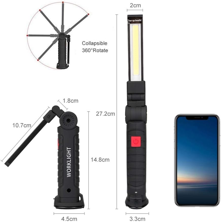 LED Work Light Rechargeable, OTYTY Portable Work Lights with Magnetic Base, 5 Modes, Hanging Hook and Water-Resistant Magnetic LED Light for Car Repair, Emergency Use (2 Pack)