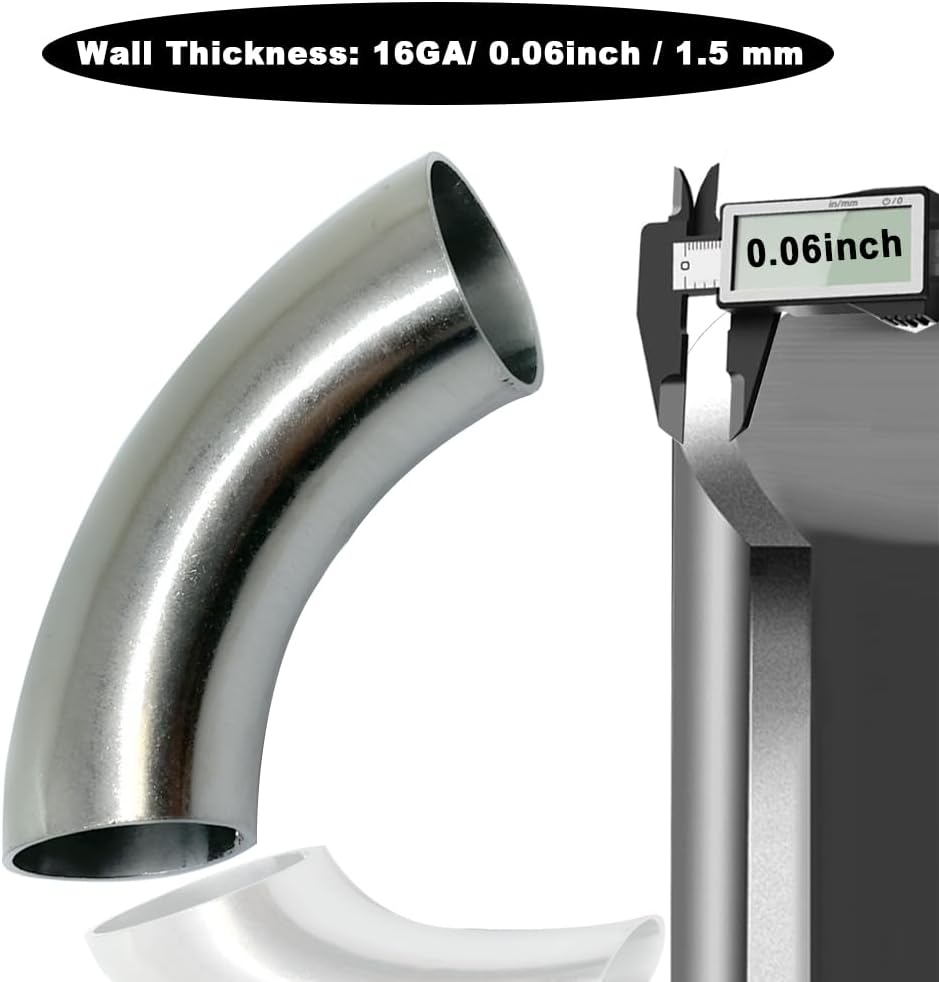 OD 1 Inch 90 Degree Stainless Steel Bend Tube 1” Exhaust Elbow Pipe for Car Modified Exhaust System 1" Piping Silver Tone，Stair Handrail (1pcs)