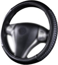 Flying Banner car Steering Wheel Cover Faux Leather Massage Universal fit 3D Honeycomb Hole Anti-Slip Sporty 15 Inches (Sliod Black Woven)