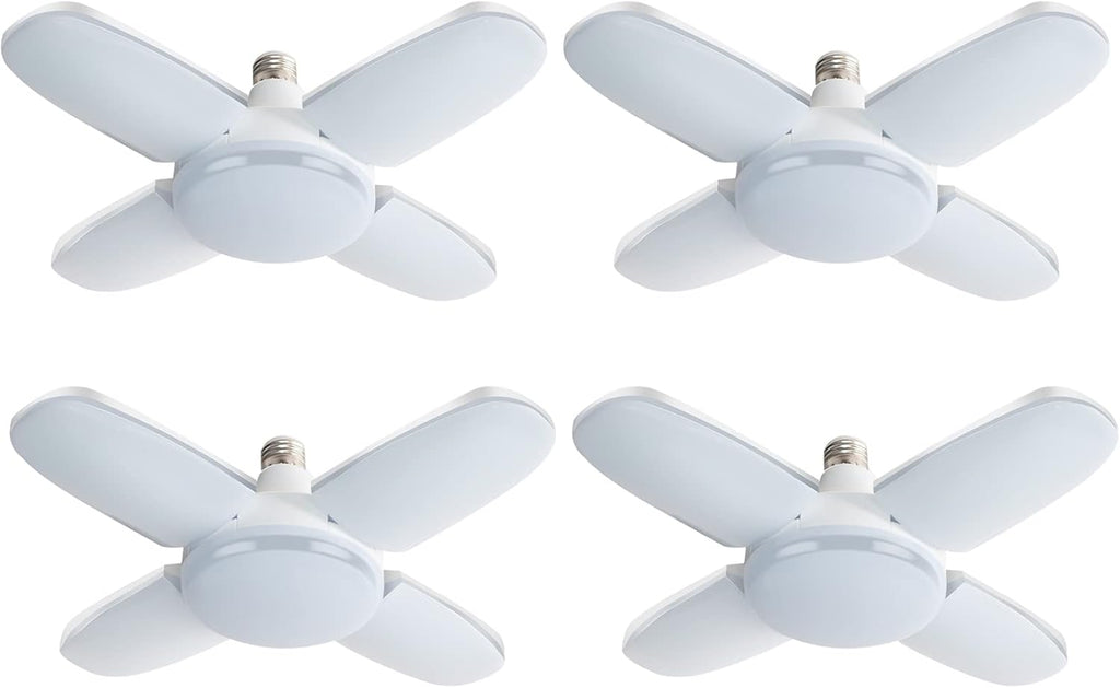 LED Garage Lights 4 Pack, 80W LED Shop Light with 4+1 Multi-Position Panels Deformable E26/E27 Ceiling Light, 6500k 8000LM Ceiling Led Daylight for Shop, Basement, Workshop, Attic, Barn