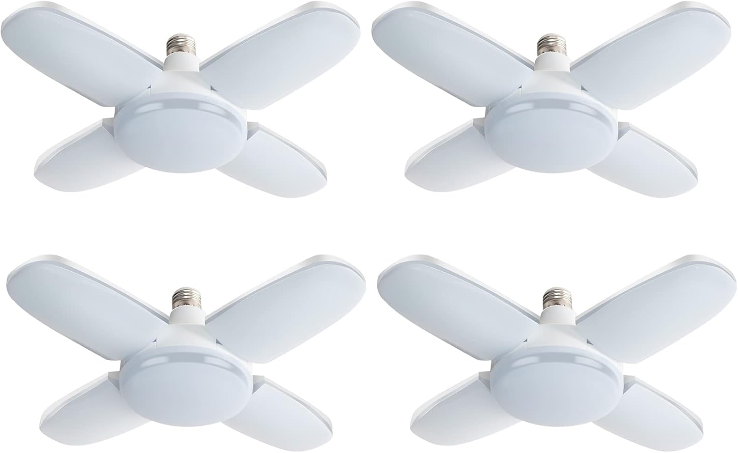 LED Garage Lights 4 Pack, 80W LED Shop Light with 4+1 Multi-Position Panels Deformable E26/E27 Ceiling Light, 6500k 8000LM Ceiling Led Daylight for Shop, Basement, Workshop, Attic, Barn