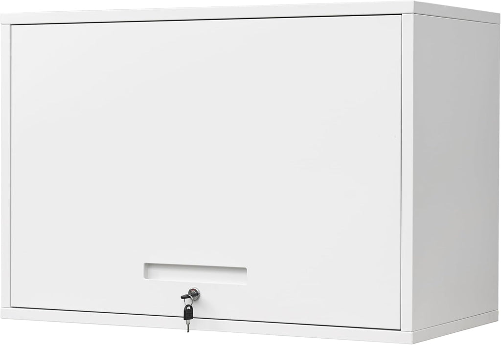 Yizosh Metal Wall Cabinet with Doors and Shelves, Floating Storage Unit for Garage or Basement (White, 21.6" H)