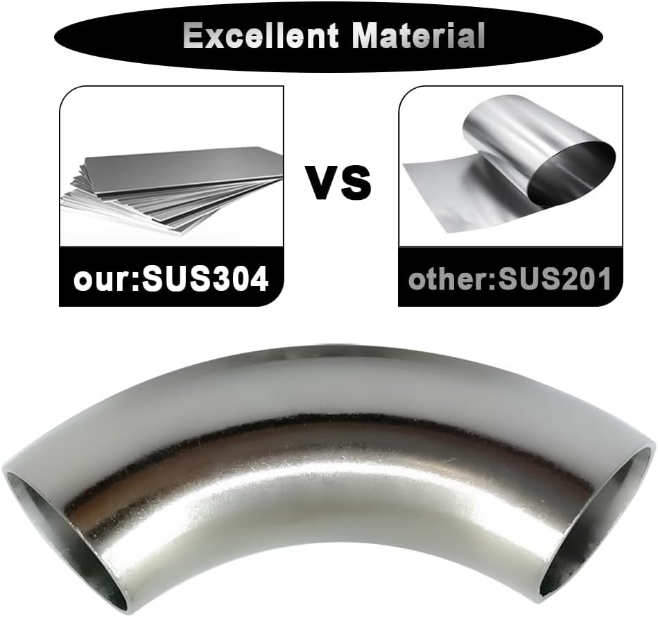 OD 1 Inch 90 Degree Stainless Steel Bend Tube 1” Exhaust Elbow Pipe for Car Modified Exhaust System 1" Piping Silver Tone，Stair Handrail (1pcs)