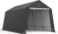 10x15FT Outdoor Storage Shelter Carport,Thickened Double-layer Heavy Duty Storage Shed Carport with Roll-up Zipper for Bike, Motorcycle, Garden Storage, Dual-color PE Waterproof and UV Resistant, Gray