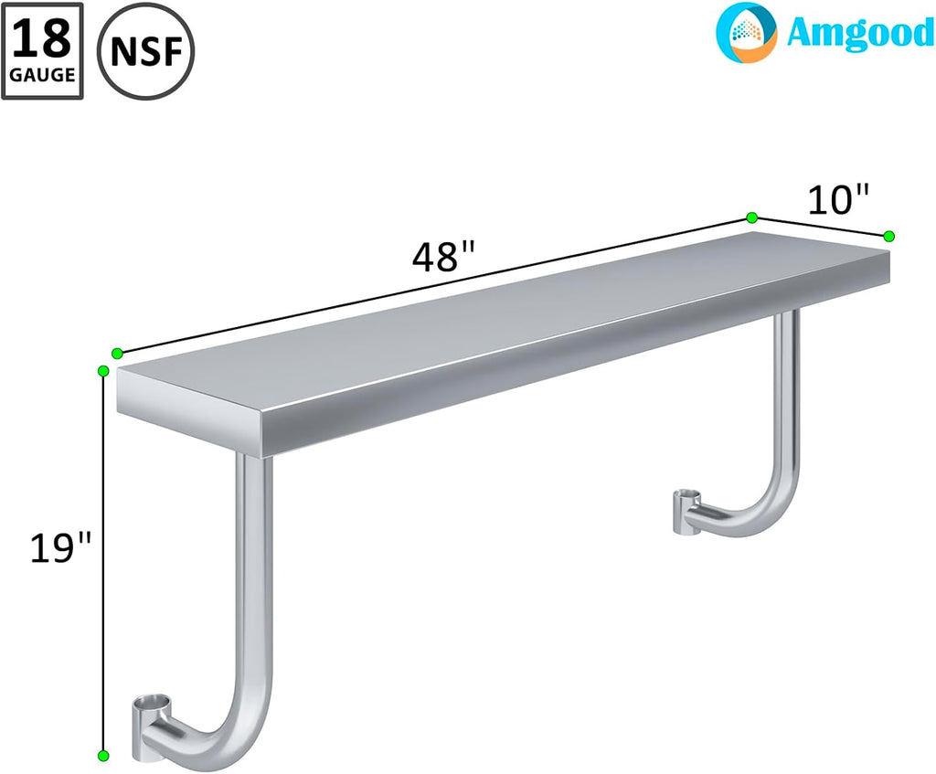 AmGood 13.5 in. x 49 in. Stainless Steel Adjustable Work Surface for 30 in. x 48 in. Equipment Stand