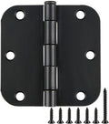 3 Pack Interior Matte Black Door Hinges Rounded 3.5 Inch x 3 1/2" Indoor Heavy Duty Metal Hardware Kits 3 ½" 5/8" Radius Office Flat Hinge for Bifold Doors Decorate Master Guest Bedroom Storage Room