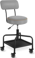 Shop Stool with Lockable Rubber Wheels Adjustable Backrest Tool Tray Storage 400 lb Capacity Rolling Garage Stool (Grey)