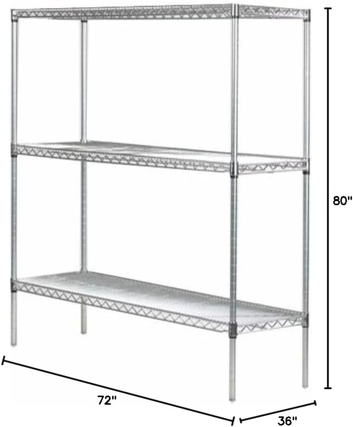 Omega 36" Deep x 72" Wide x 80" High 3 Tier Chrome Starter Shelving Unit