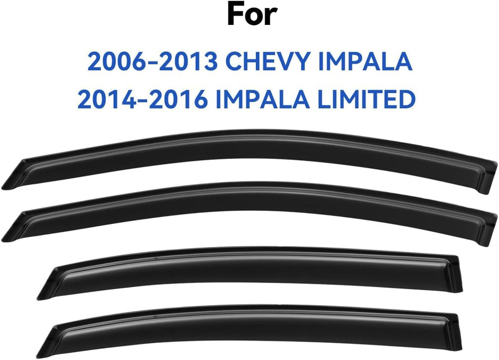 Window Visors Rain Guards for 2006-2013 Chevy Impala, Out-Channel Window Vent Wind Deflectors Visors Shades for 2014-2016 Impala Limited