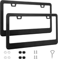 2 Pack License Plate Frames, Stainless Steel Car License Plate Cover Car Accessories with Screw Caps (Black)