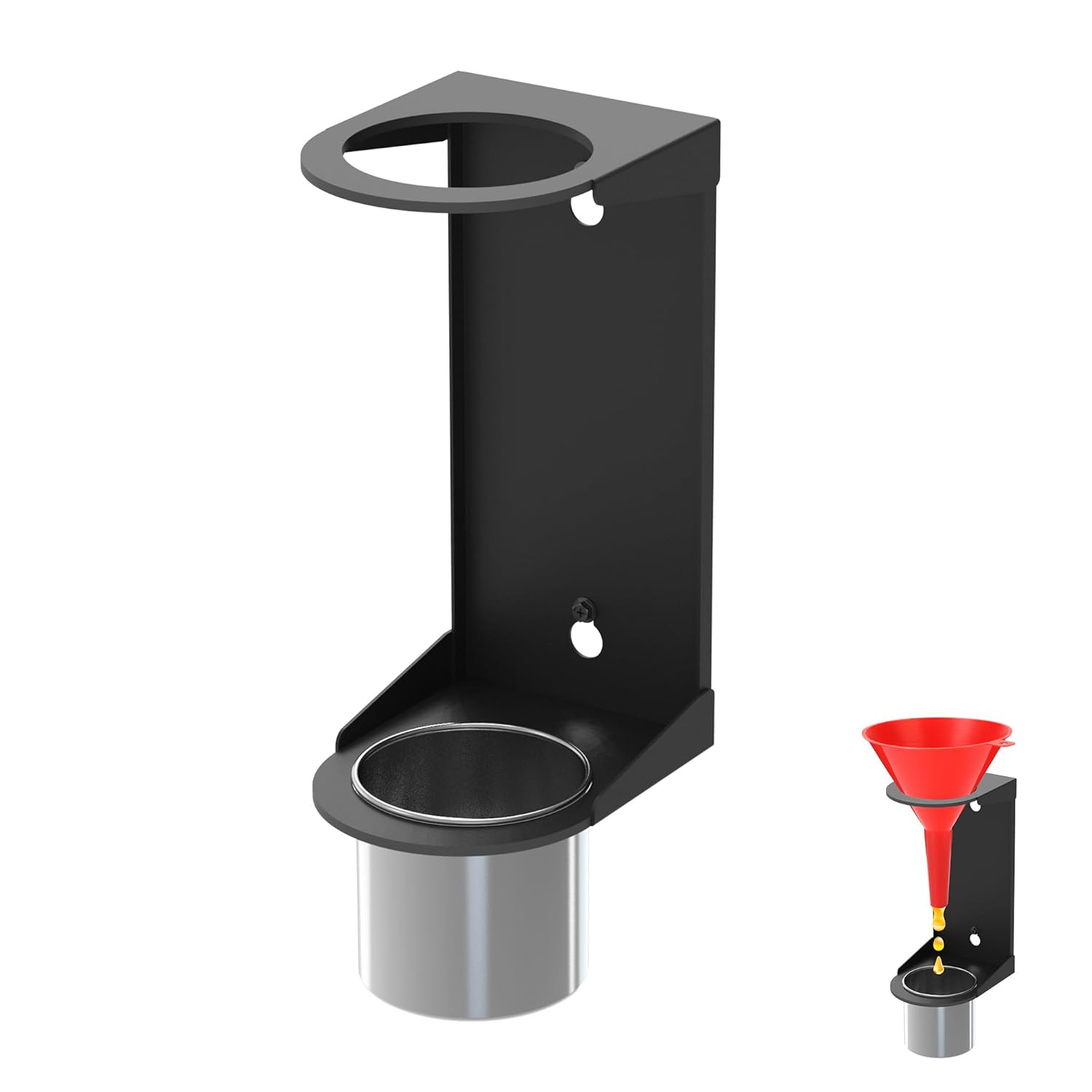 UNITEDPOWER Wall Mount Oil Funnel Holder, Organizer Storage Rack with Removable Collection Cup, Fluid Drain Caddy for Workshop, Shed, Garage, Home (Only Holder, No Funnel)