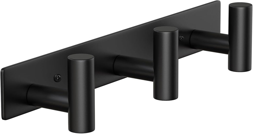 Wall Mounted Coat Rack-3 Hooks, Heavy Duty Stainless Steel Hook Rail for Towel Coat Hat Purse Bag Jacket, Towel Hooks for Entryway Bathroom Kitchen (Black 3 Hooks - 1 Pack)
