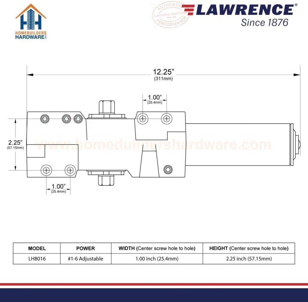 Lawrence Extra Heavy Duty Door Closer Commercial Grade 1 - Adjustable 6-Speed Delayed-Action Door Control with 3 Pistons – Flexible Installation with Included Hardware - Embassy Series LH8016