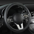 Cowhide Steering Wheel Cover Heat Resistant Anti-Slip Car Wheel Wrap Compatible with Most Makes and Models of Cars and Trucks with 14.5 to 15 Inch Steering Wheel (Black-1)